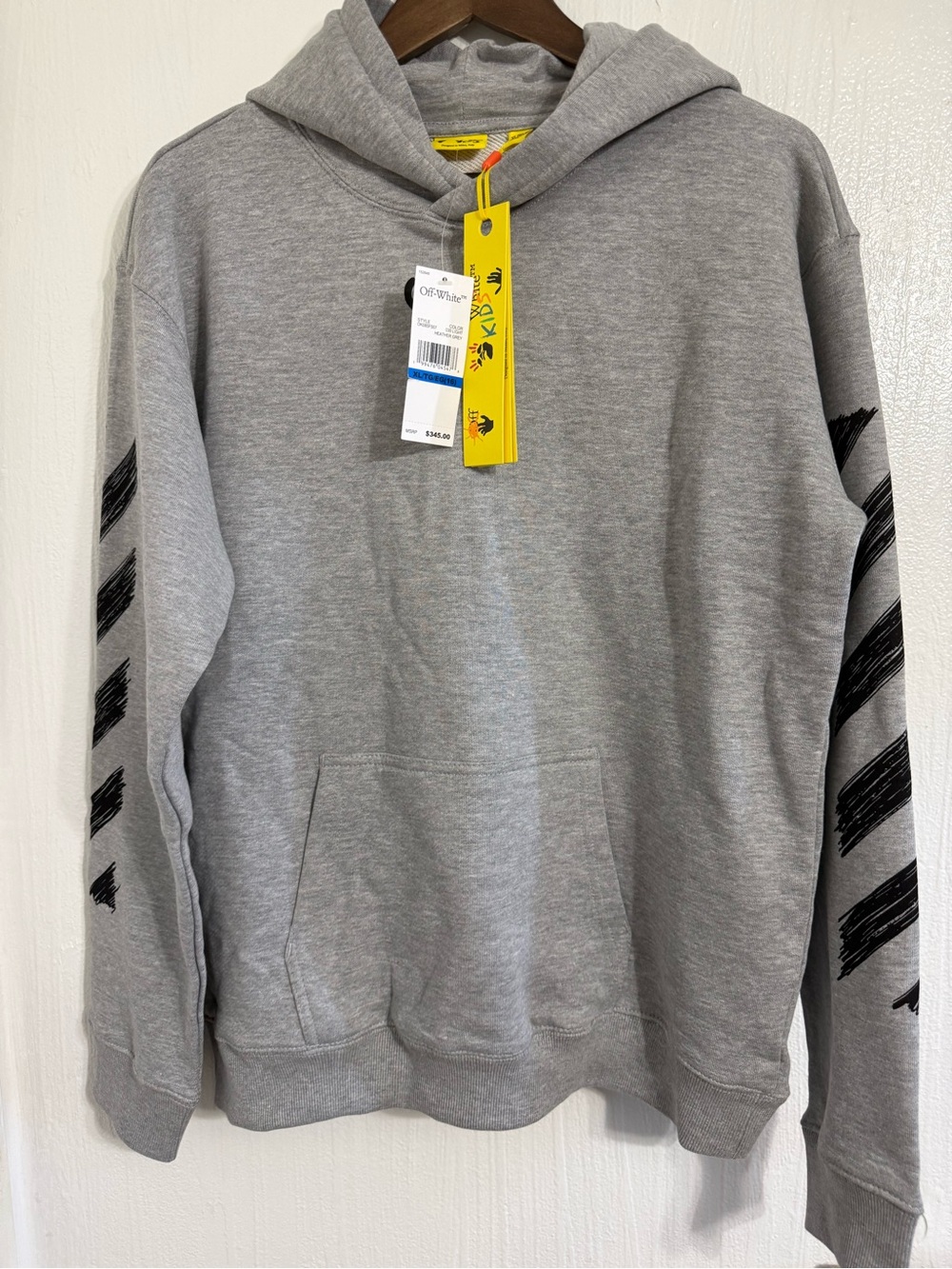 OFF-WHITE VIRGIL ABLOH KIDS PRINT HOODIE SWEATSHIRT HEATHER GREY XL 16